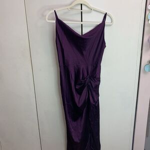 Lyaner Women’s Amazon Purple Satin Slip Dress Size S Small Slit On Side